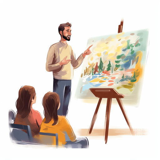 Teacher teaching clipart in the style of Impressionistic Art