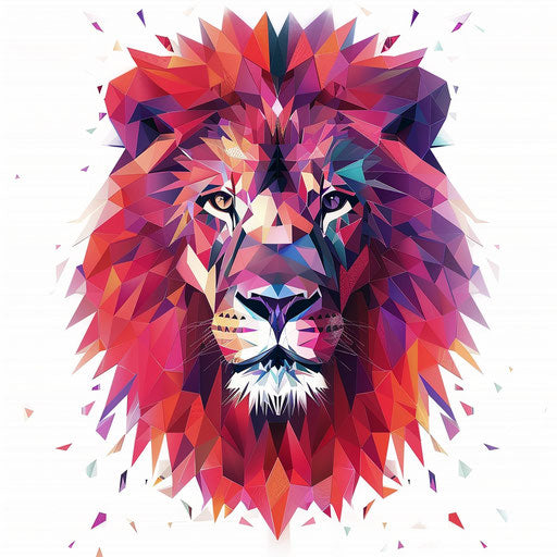 Sleek geometric lion face on a white canvas