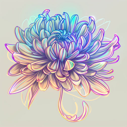 Futuristic tattoo sketch of an aster flower with neon accents