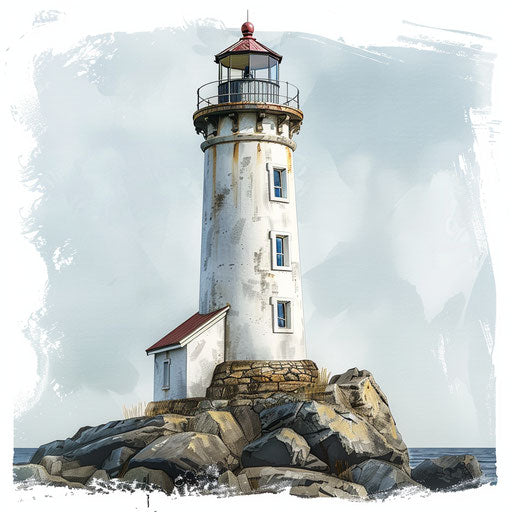 Realistic lighthouse clipart on flat white background