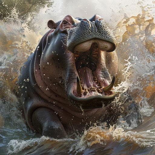 Hippo roaring with mouth wide open