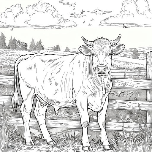 Cow by a rustic wooden fence
