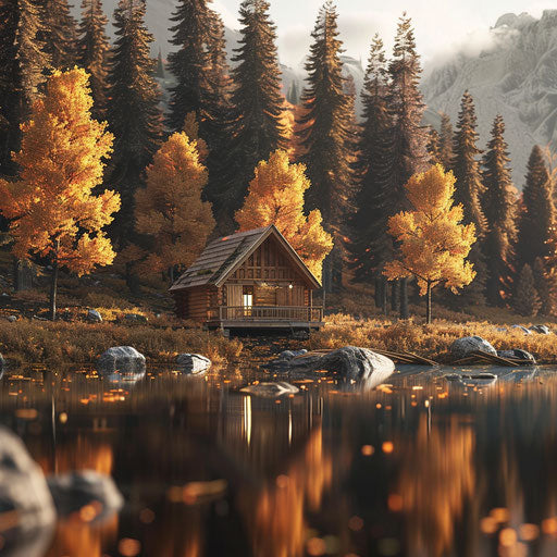 Secluded cabin in the autumnal forest