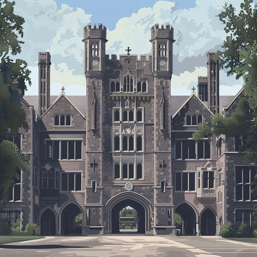 Realistic university clipart on flat slate grey background