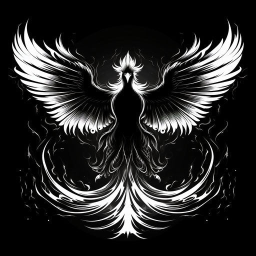 phoenix silhouette in blackandwhite design, goblincore style, rtx on