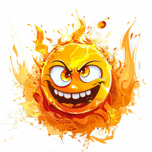 emoticon with flame of emotion on white background