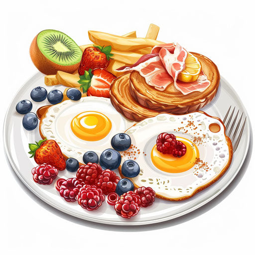 Realistic breakfast clipart with random flat background and glossy finish