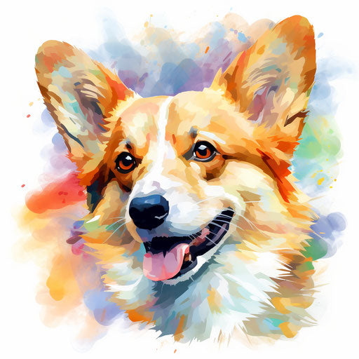 Corgi clipart in the style of Impressionistic Art, on white background