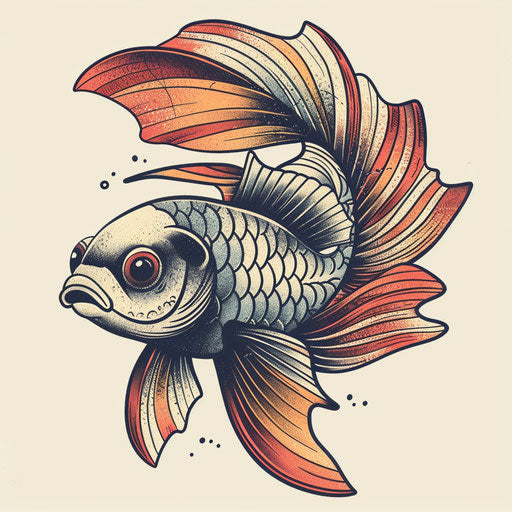 Illustration of a vintage-style fish tattoo on white background