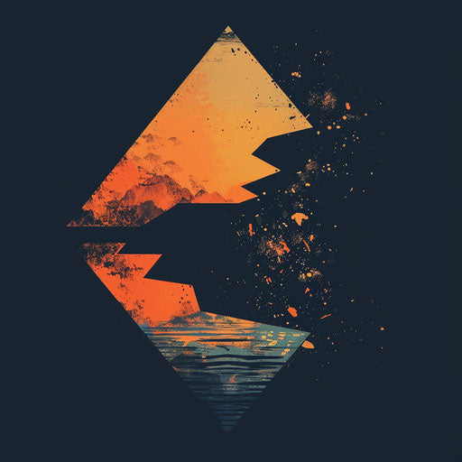 Geometric logo with a shape breaking away dramatically