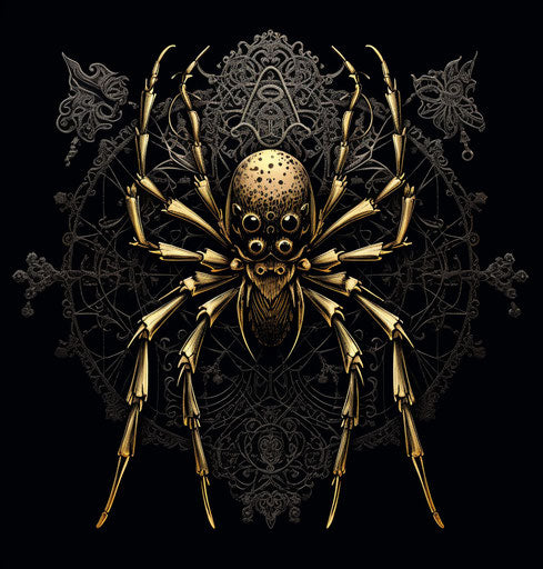 Drawing of a spider with intricate designs