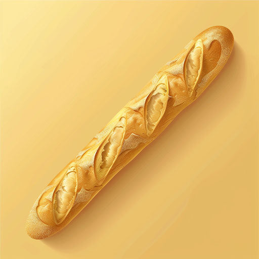 Realistic baguette clipart on random flat background, metallic sheen