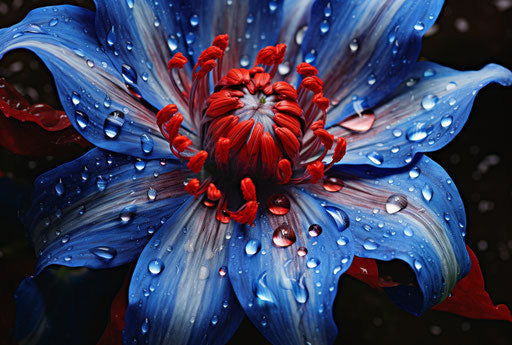 Blue flower with red tips in realistic forms style