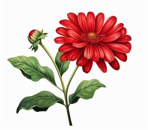 Drawing of red flower with green leaves