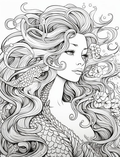 Step coloring pages beautiful mermaid, ornamental abstract style