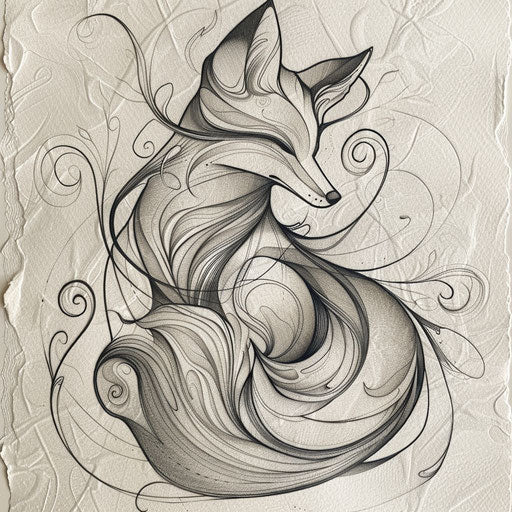 Elegant fox tattoo in Art Nouveau style on white canvas