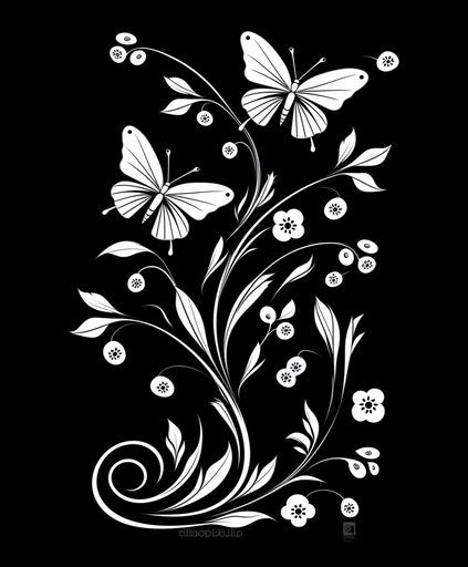 Butterfly wings and vines in black and white, clean and simple design