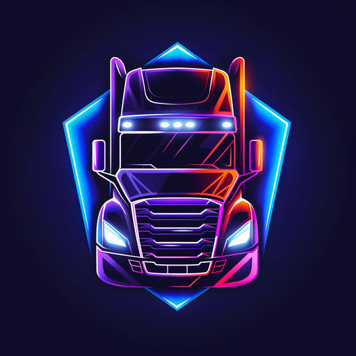 Retro trucking logo with neon colors on dark background