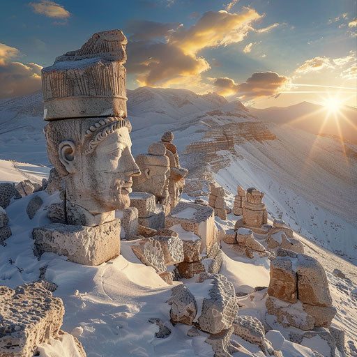 Mount Nemrut in winter with a snowy landscape