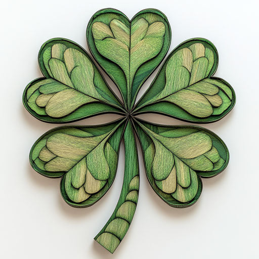 Green wooden four-leaf clover with dark green vase