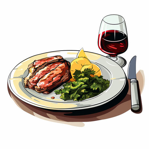 Meal illustration in the style of Chiaroscuro Art, on white background