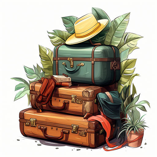 Clipart of luggage in the style of Chiaroscuro Art, on white background