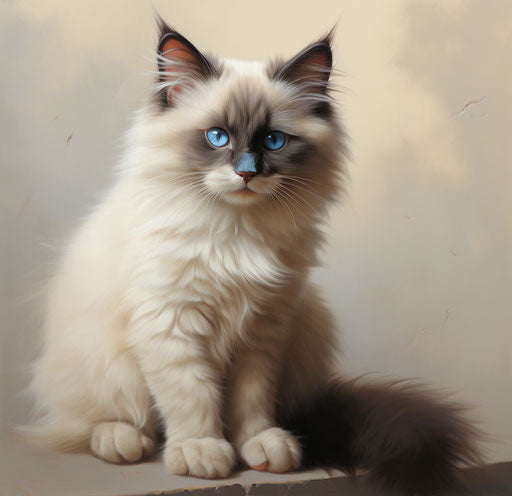 An American cat with a black tail and a blue eye