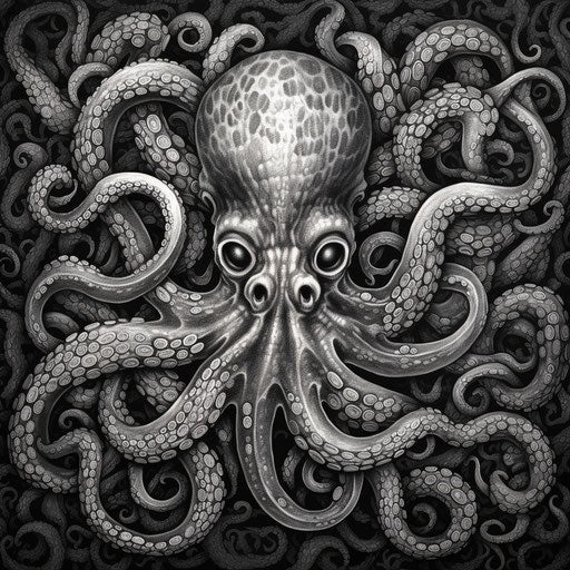 Octopus in black and white with intricate patterns