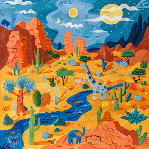 Desert animals adapting to arid landscape at midday