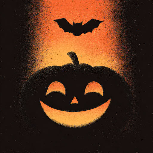 Orange Panel: Happy Pumpkin Silhouette at Sunset