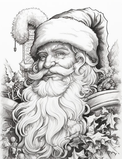 Santa Claus with beard and mustache coloring pages