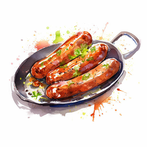 Sausage clipart in the style of Impressionistic Art, on a white background