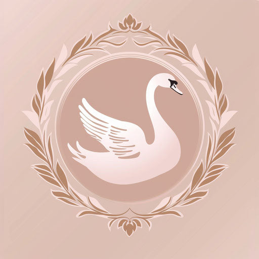 Graceful swan emblem on pale pink background