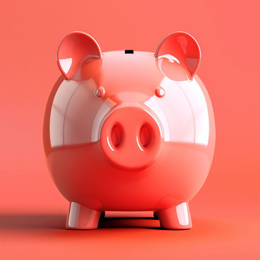 Realistic piggy bank clipart on vibrant coral background