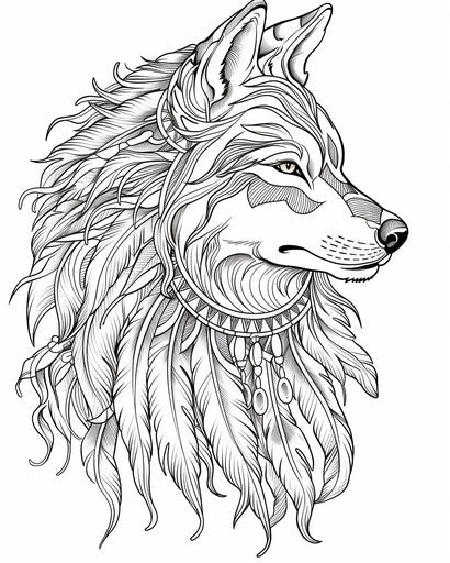 Howling wolf with fringes and tassels, coloring page