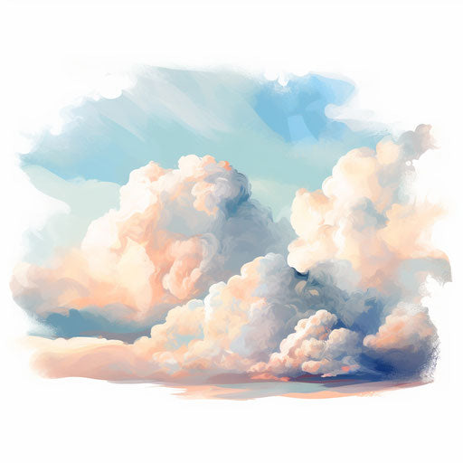 Clouds clipart in the style of oil painting, on a white background