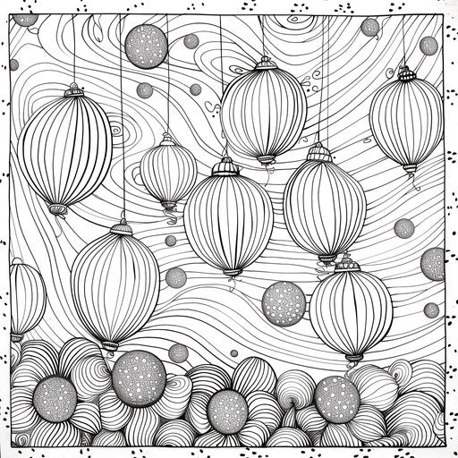 Playful scene of circular balloons floating in the sky