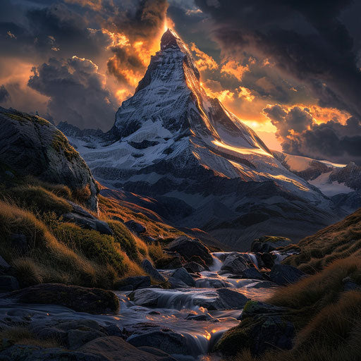 The Matterhorn with dramatic lighting and shadows