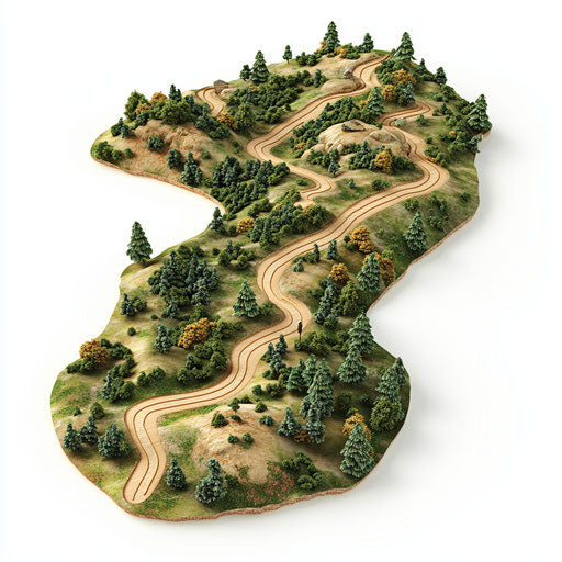 3D Trail Map in photo realistic style on flat white background