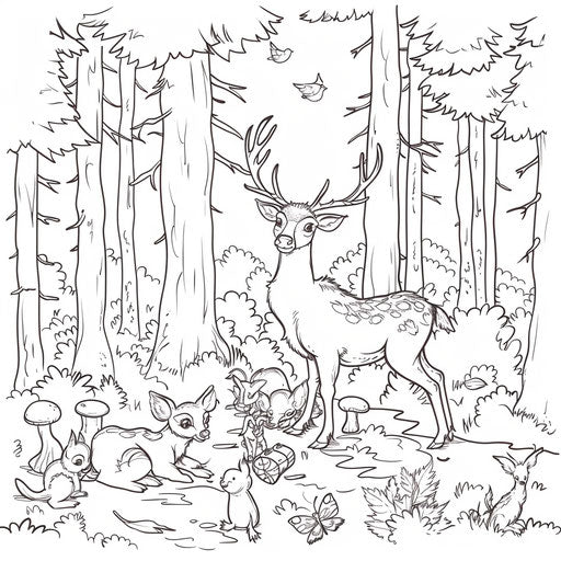 The deer plays with forest animals