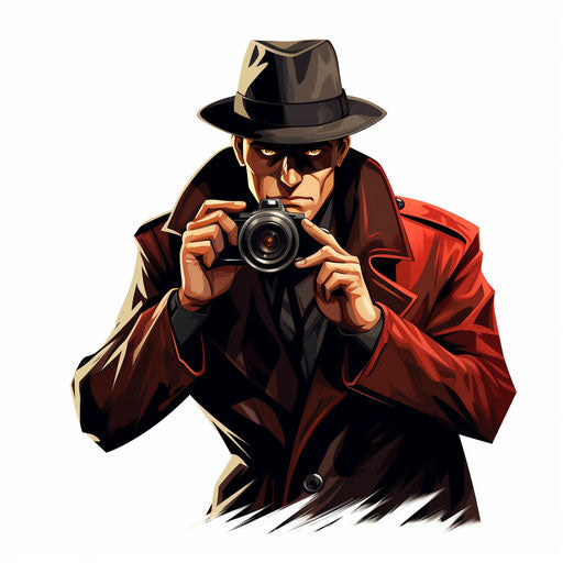 Spy illustration in the style of Chiaroscuro Art on white background