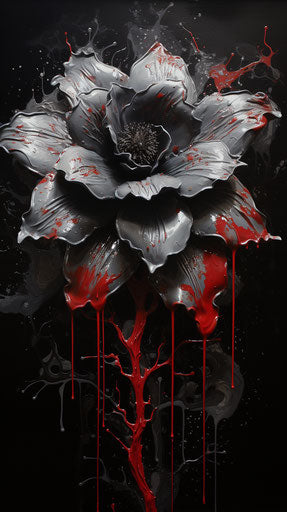 Black flower with dripping center, dark white and dark crimson