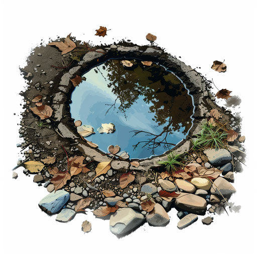 Water puddle artwork with a flat random background