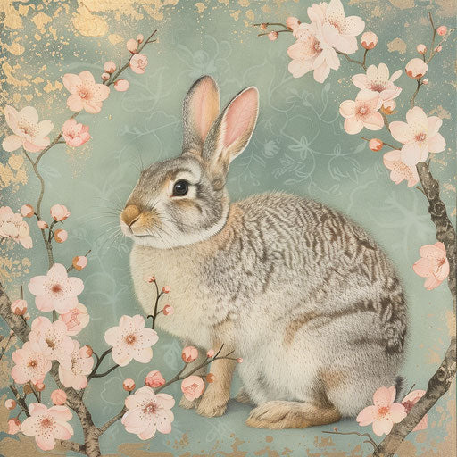 Spring celebration: rabbit among blossoms