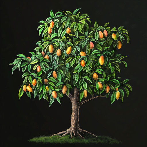 Realistic depiction of a mango tree on dark background
