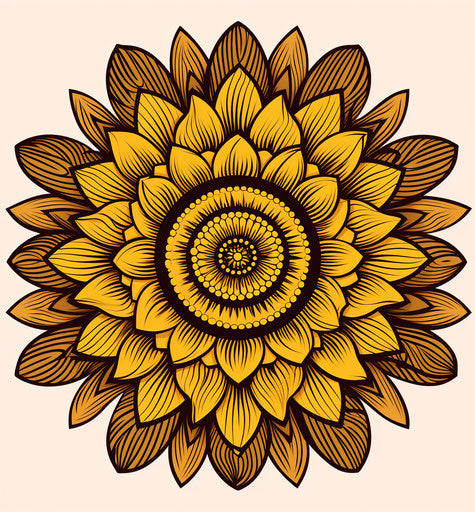 Yellow sunflower mandala with floral pattern for coloring