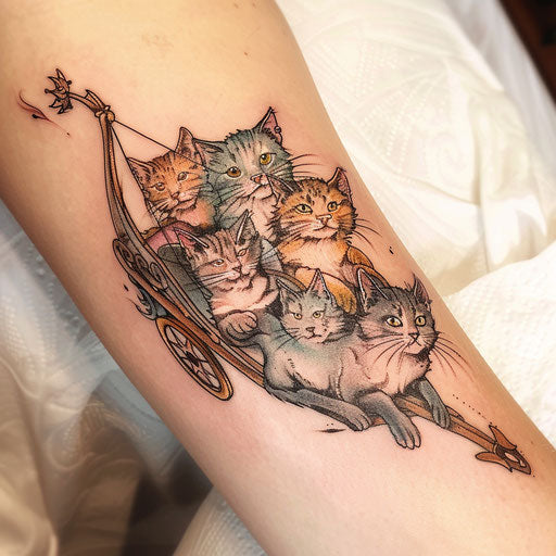 Mystical Norse tattoo with Freya's chariot and cats