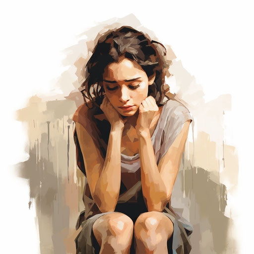 Sad clipart in the style of oil painting, on a white background