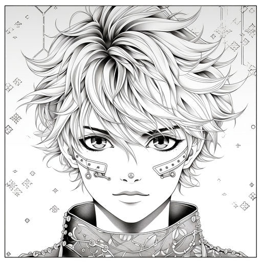 Coloring page, charming anime characters style