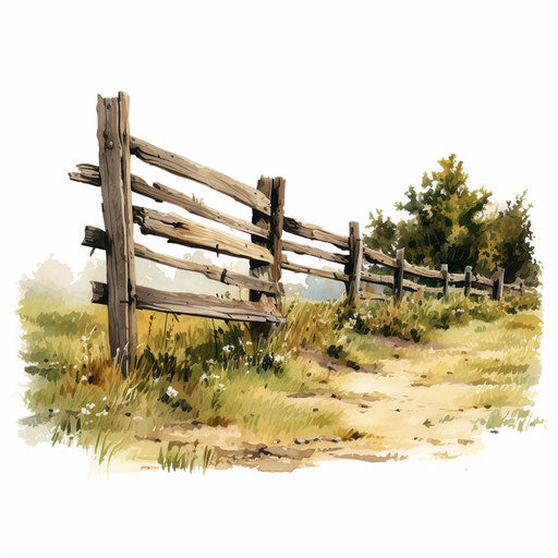 Oil painting style fence clipart on white background